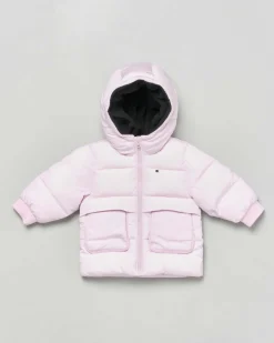 Giaccone Calvin Klein rosa in nylon con cappuccio ed interno in pile blu