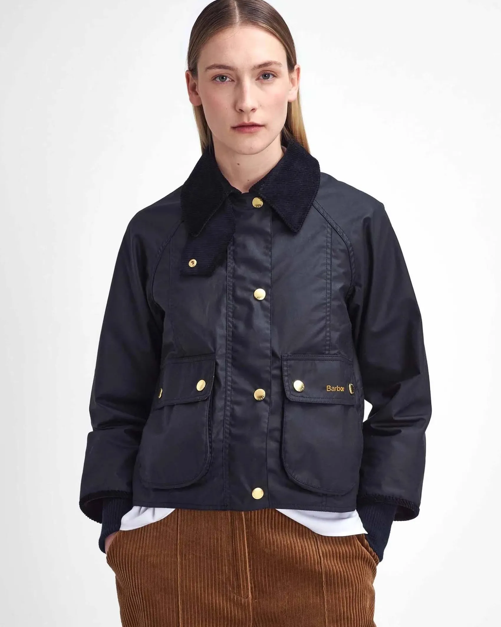 Giaccone cropped nero Beadnell in cotone cerato con colletto in cotone a costine