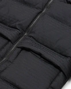 Giaccone Emporio Armani blu in nylon imbottito con cappuccio e logo all-over