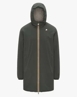 Giaccone lungo K-way Jacob St Warm verde militare reversibile in sabbia