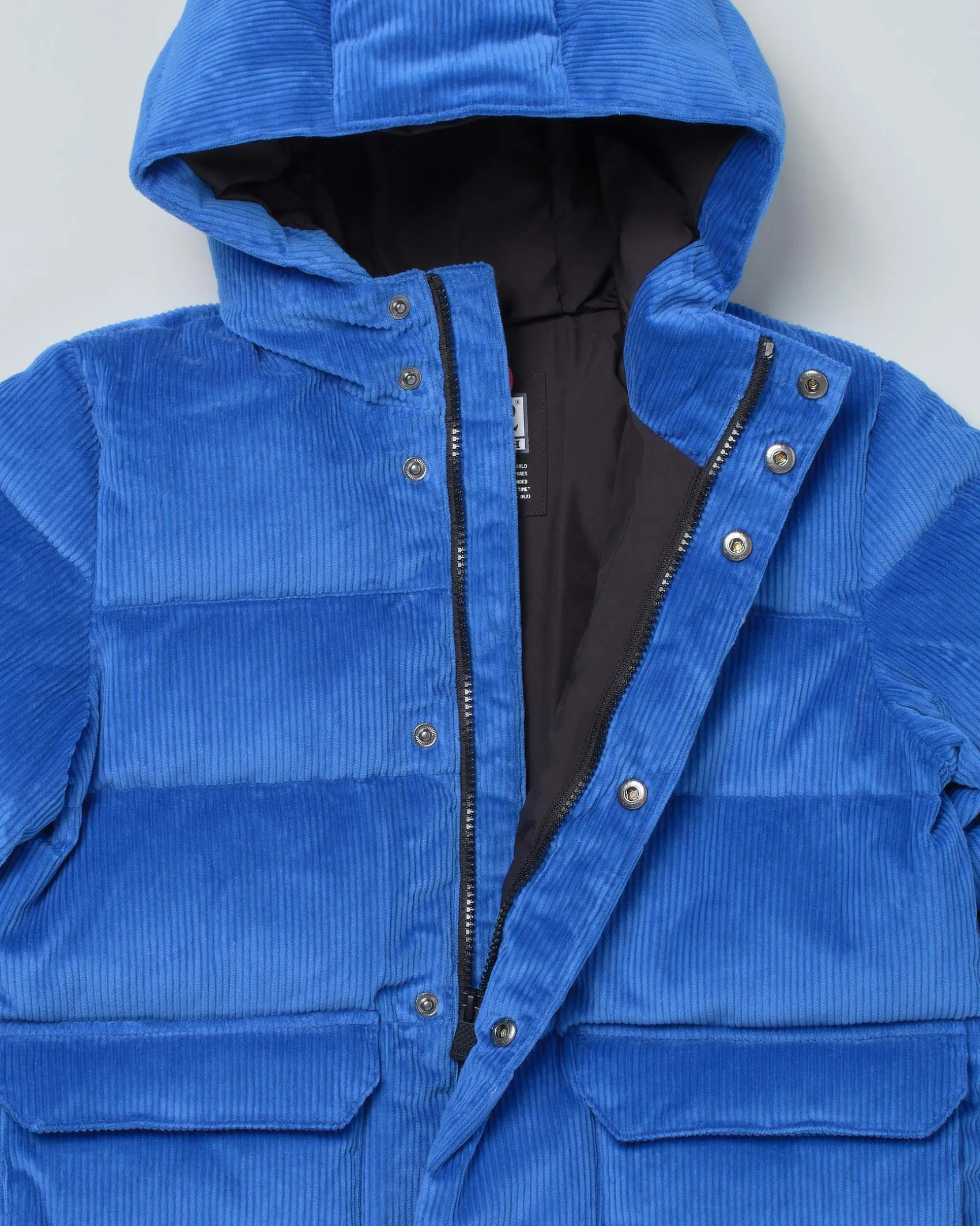 Giaccone MC2 Saint Barth blu royal in velluto a coste imbottito in piuma