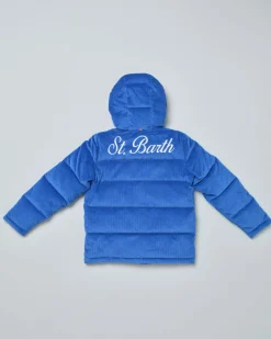 Giaccone MC2 Saint Barth blu royal in velluto a coste imbottito in piuma