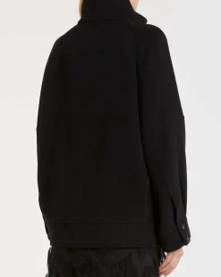 Giaccone nero in double di lana e cashmere Marella con colletto in piedi e maniche raglan