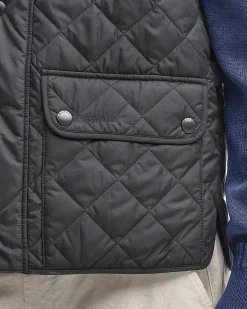 Gilet Barbour Lowerdale nero trapuntato a rombi con colletto in velluto marrone