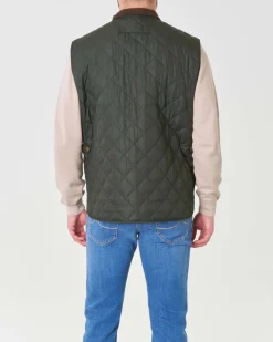 Gilet Barbour Lowerdale verde scuro trapuntato a rombi con colletto in velluto marrone