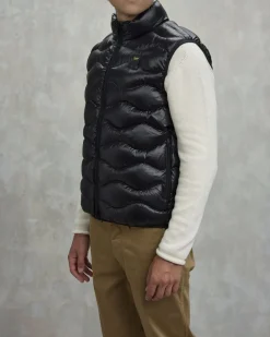 Gilet Danny Blauer nero in nylon trapuntato ad onde e imbottito in ovatta Sorona® Aura