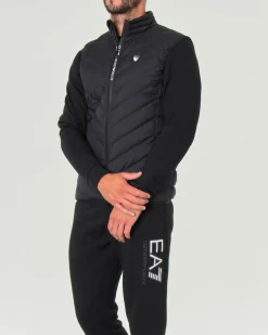 Gilet EA7 nero in piuma con trapuntatura spinata