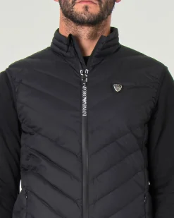 Gilet EA7 nero in piuma con trapuntatura spinata