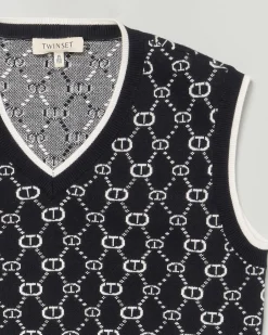 Gilet in maglia Twinset nero e bianco in misto viscosa