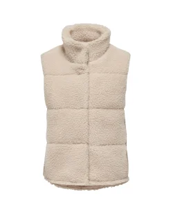 Gilet Kids Only beige a collo alto in sherpa con trapuntatura orizzontale ed abbottonatura nascosta