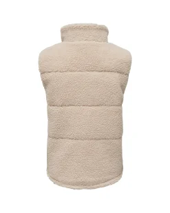 Gilet Kids Only beige a collo alto in sherpa con trapuntatura orizzontale ed abbottonatura nascosta
