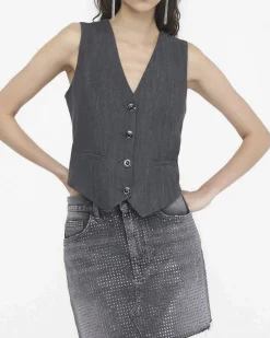 Gilet Liu Jo Jeans grigio in lyocell con bottoni frontali