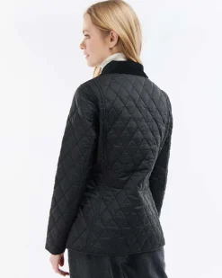 Gilet nero Barbour Annandale trapuntato dalla linea sfiancata con scollo a V e chiusura a cerniera