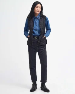 Gilet nero Barbour Flecce trapuntato dalla linea sfiancata con scollo a V e chiusura a cerniera