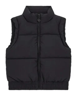 Gilet nero Guess in nylon imbottito con collo alto e zip