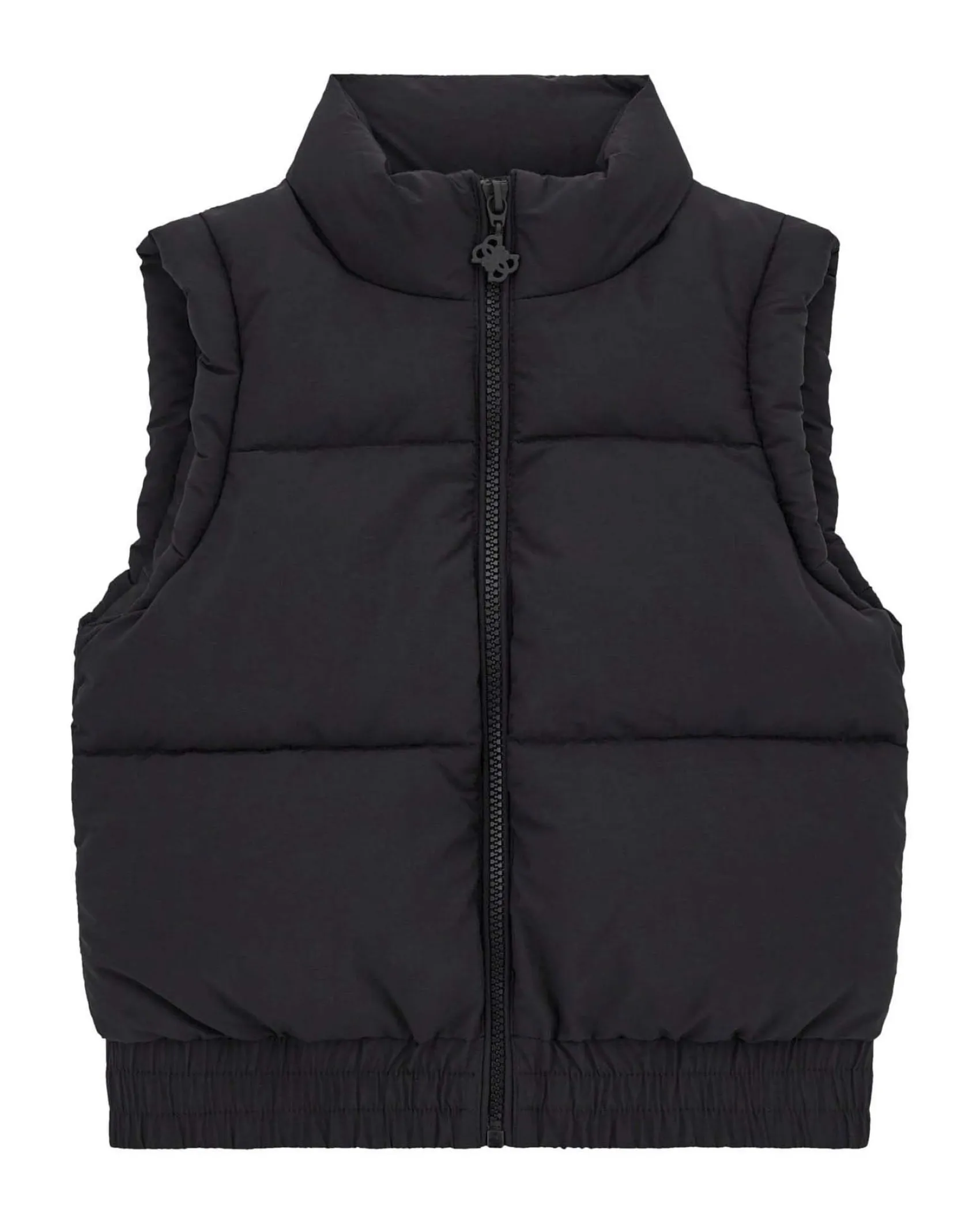 Gilet nero Guess in nylon imbottito con collo alto e zip