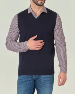 Gilet Pellizzari blu navy in pura lana merino con scollo a V