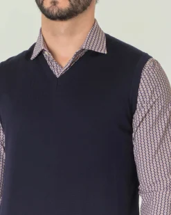 Gilet Pellizzari blu navy in pura lana merino con scollo a V