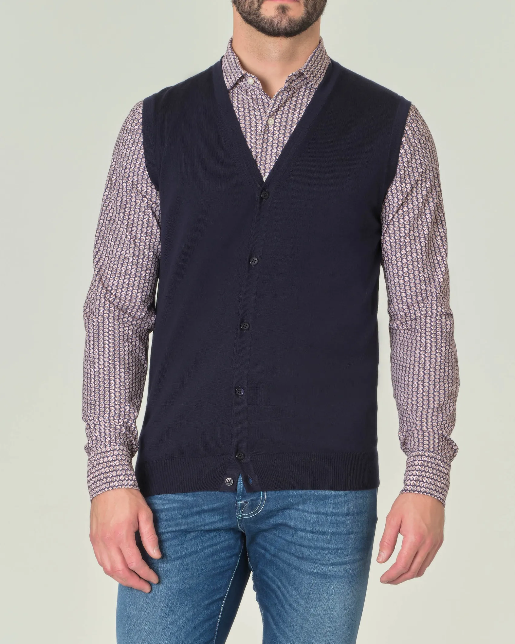 Gilet Pellizzari blu navy in puro lana merino con chiusura a bottoni