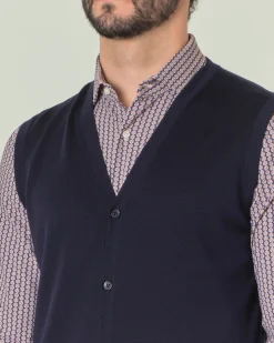 Gilet Pellizzari blu navy in puro lana merino con chiusura a bottoni