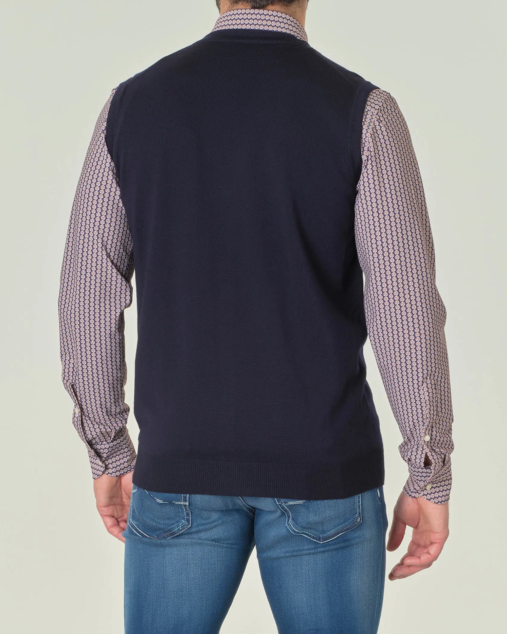 Gilet Pellizzari blu navy in puro lana merino con chiusura a bottoni