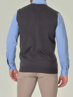 Gilet Pellizzari grigio antracite in pura lana merino con chiusura a bottoni
