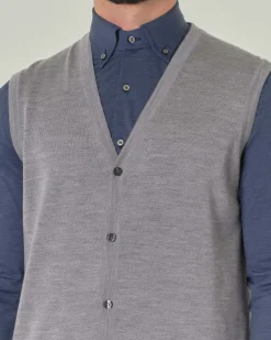 Gilet Pellizzari grigio in pura lana merino con chiusura a bottoni
