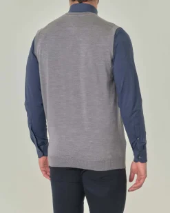 Gilet Pellizzari grigio in pura lana merino con chiusura a bottoni