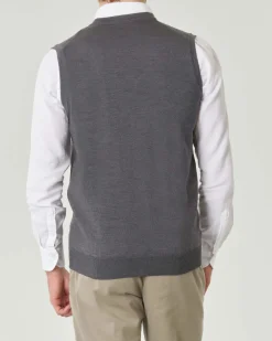 Gilet Pellizzari grigio medio in pura lana merino con chiusura a bottoni