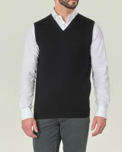 Gilet Pellizzari nero in pura lana merino con scollo a V