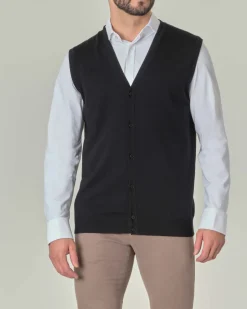 Gilet Pellizzari nero in pura lana merino con chiusura a bottoni