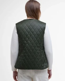 Gilet verde Barbour modello Mrkebfield in tessuto trapuntato con interno orsetto a contrasto di colore