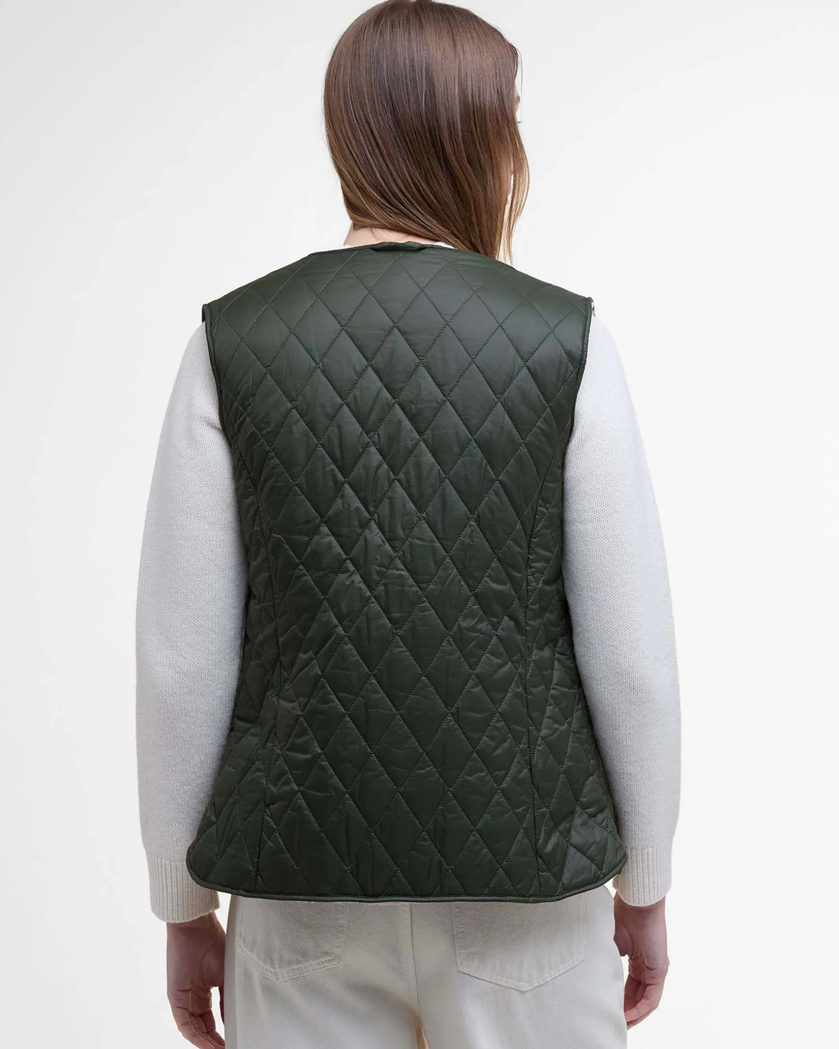 Gilet verde Barbour modello Mrkebfield in tessuto trapuntato con interno orsetto a contrasto di colore