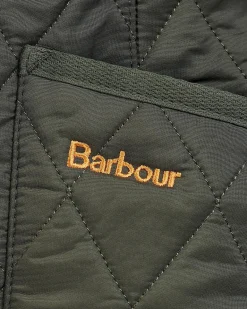 Gilet verde trapuntato dalla linea sfiancata con scollo a V e chiusura a cerniera