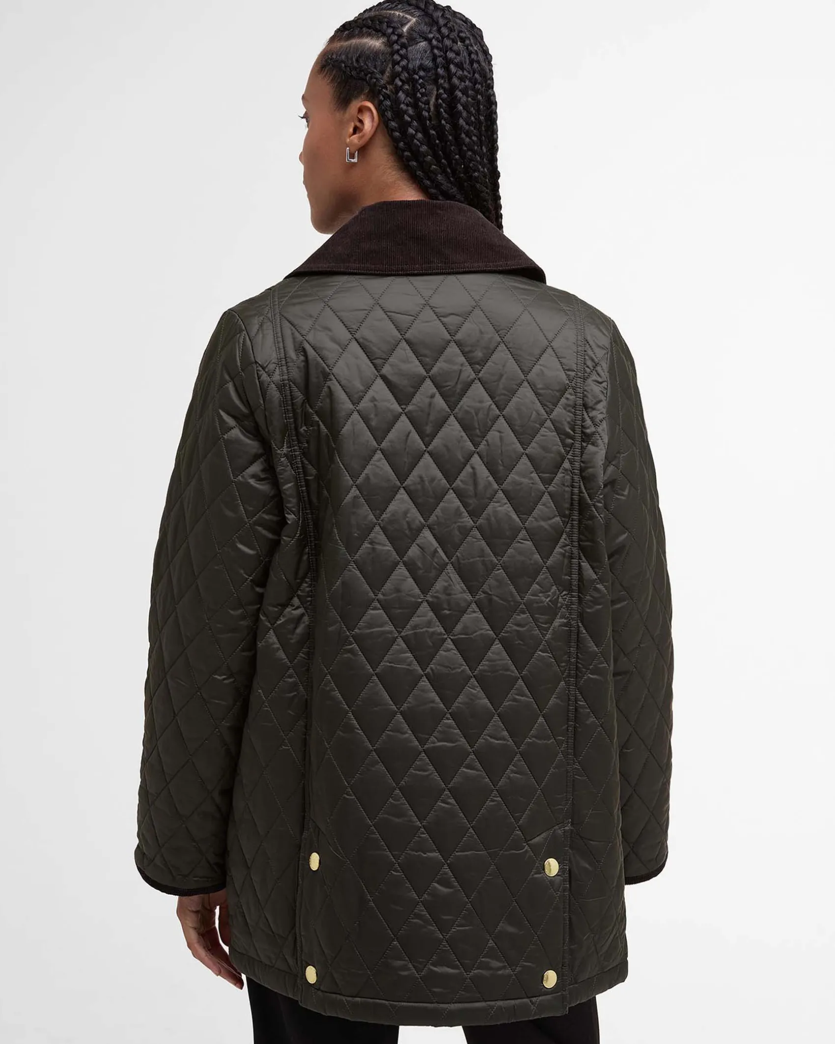 Giubbino Barbour Beadnell verde oliva in tessuto trapuntato con colletto marrone in velluto a costine