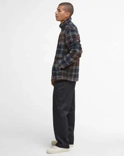 Giubbino Barbour Tartan Fleece in pile sherpa marrone e blu