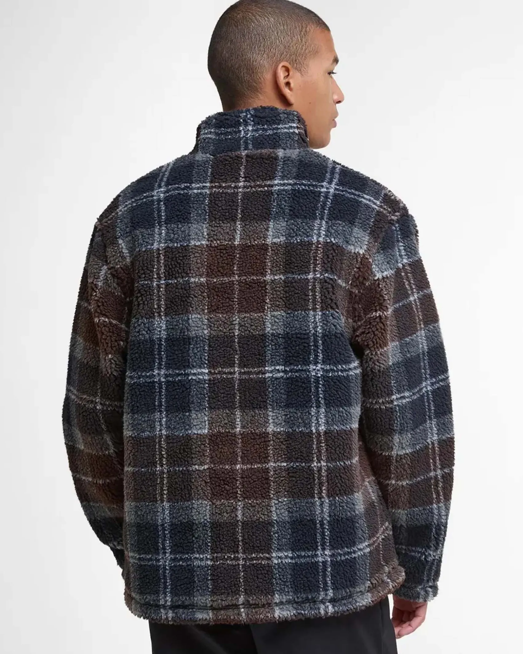 Giubbino Barbour Tartan Fleece in pile sherpa marrone e blu