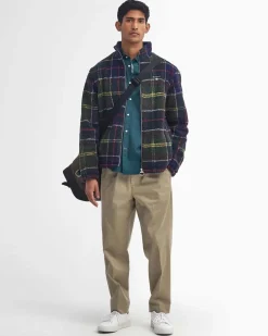 Giubbino Barbour Tartan Fleece in pile sherpa militare e blu