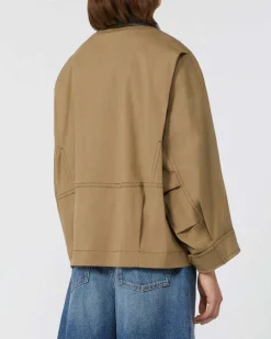 Giubbino beige in canvas di cotone Weekend Max Mara con colletto classico in similpelle a contrasto