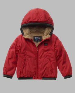 Giubbino Blauer rosso in nylon con interno ecopelliccia cammello e cappuccio
