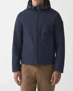 Giubbino Colmar Originals blu in softshell stretch impermeabile con cappuccio fisso