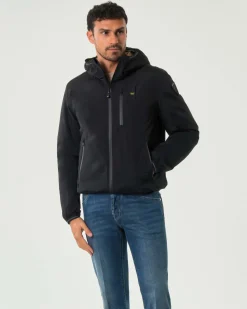 Giubbino Devon Blauer nero con cappuccio e interno in eco marmottina color cammello