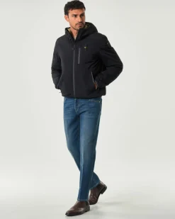 Giubbino Devon Blauer nero con cappuccio e interno in eco marmottina color cammello