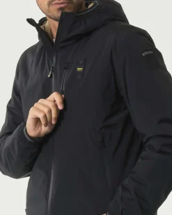 Giubbino Devon Blauer nero con cappuccio e interno in eco marmottina color cammello
