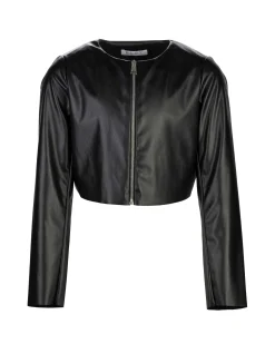 Giubbino Elsy crop in ecopelle nero con zip