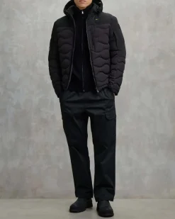 Giubbino Ferwood Blauer nero in nylon crinkle e inserto in teslan con cappuccio staccabile