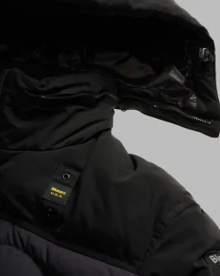 Giubbino Ferwood Blauer nero in nylon crinkle e inserto in teslan con cappuccio staccabile
