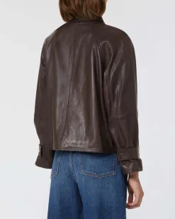 Giubbino marrone in pelle effetto lavato Weekend Max Mara con tasconi laterali con patta