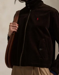 Giubbino marrone Polo Ralph Lauren in velluto di cotone a coste con logo sul petto e colletto in piedi