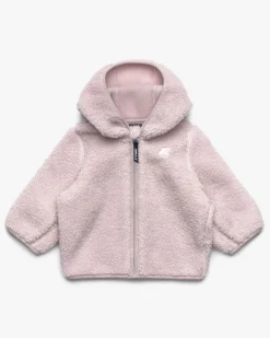 Giubbino teddy K-way Janne Polar rosa cipria con cappuccio